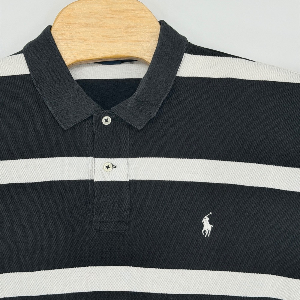 Polo Ralph Lauren Polo Shirt Men XXL Black Striped Vintage Cotton Color Block